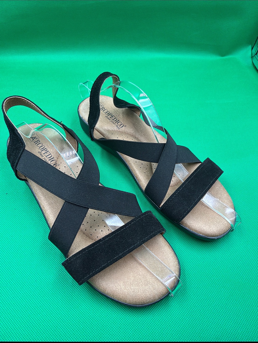 Arcopedico Black Elastic Crisscross Slingback Sandals for Women